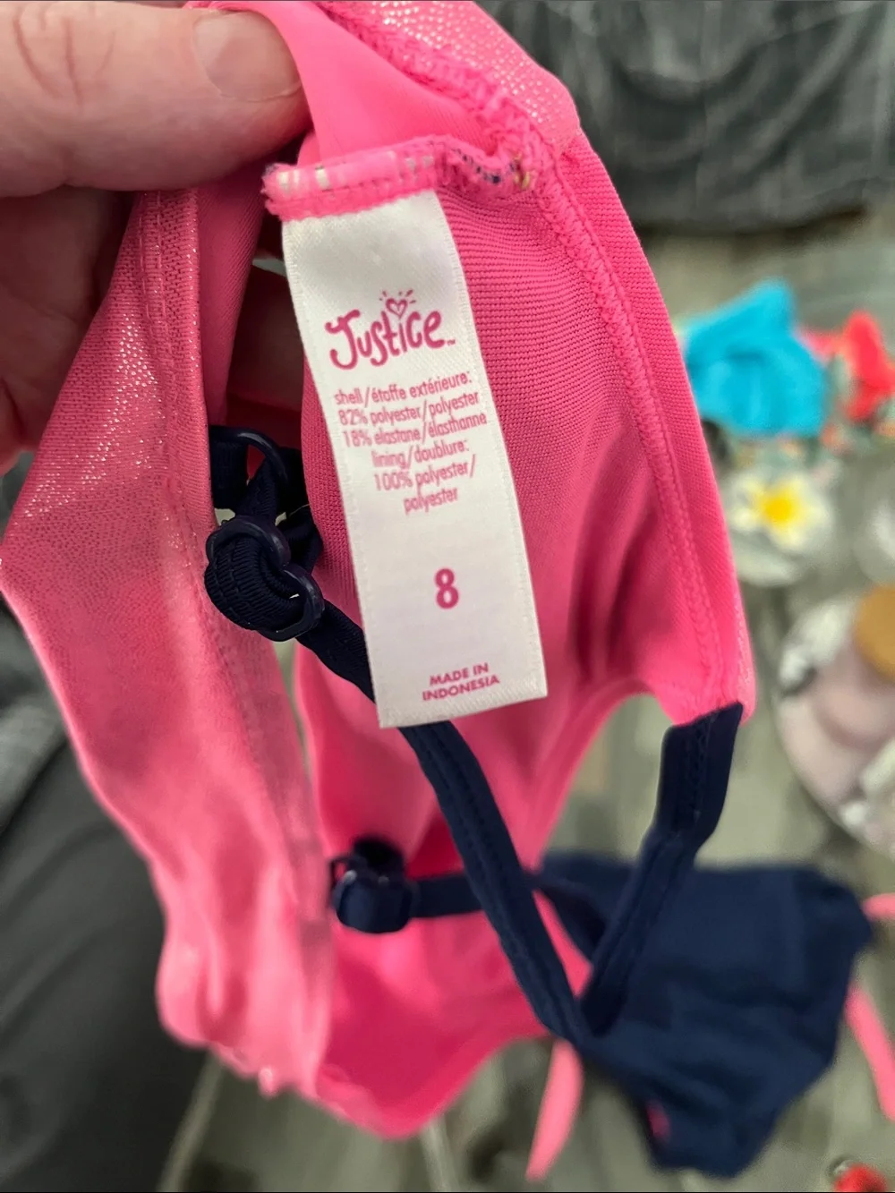 Justice Pink Laser-Cut Ruffle Bikini with Navy Bottoms